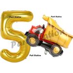 Parti Station İnşaat Konsept 5 Yaş Doğum Günü Balon Set Kamyon Balon Ve Gold Rakam Balon Doğum Günü Set