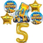 Parti Station İnşaat Konsept 5 Yaş Doğum Günü Balon Set Kamyon Kepçe Balon Ve Gold Rakam Balon Parti Set