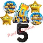 Parti Station İnşaat Konsept 5 Yaş Doğum Günü Balon Set Kamyon Kepçe Balon Ve Siyah Rakam Balon Parti Set