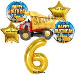 Parti Station İnşaat Konsept 6 Yaş Doğum Günü Balon Set Kamyon Balon Ve Gold Rakam Balon Doğum Günü Parti Set