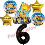 Parti Station İnşaat Konsept 6 Yaş Doğum Günü Balon Set Kamyon Kepçe Balon Ve Siyah Rakam Balon Parti Set