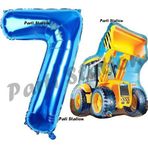 Parti Station İnşaat Konsept 7 Yaş Doğum Günü Balon Set Kamyon Kepçe Balon Ve Lacivert Rakam Balon Parti Set
