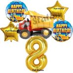 Parti Station İnşaat Konsept 8 Yaş Doğum Günü Balon Set Kamyon Balon Ve Gold Rakam Balon Doğum Günü Parti Set