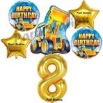 Parti Station İnşaat Konsept 8 Yaş Doğum Günü Balon Set Kamyon Kepçe Balon Ve Gold Rakam Balon Parti Set