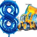 Parti Station İnşaat Konsept 8 Yaş Doğum Günü Balon Set Kamyon Kepçe Balon Ve Lacivert Rakam Balon Parti Set