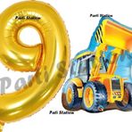 Parti Station İnşaat Konsept 9 Yaş Doğum Günü Balon Set Kepçe Balon Ve Gold Rakam Balon Parti Set