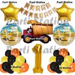 Parti Station İnşaat Konsept Kamyon Balon Set 1 Yaş İnşaat Tema Kamyon Doğum Günü Balon Set