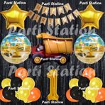 Parti Station İnşaat Konsept Kamyon Balon Set 1 Yaş Siyah İnşaat Tema Kamyon Doğum Günü Balon Set