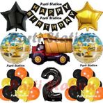 Parti Station İnşaat Konsept Kamyon Balon Set 2 Yaş İnşaat Tema Kamyon Tema Doğum Günü Balon Set