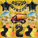 Parti Station İnşaat Konsept Kamyon Balon Set 2 Yaş Sarı Siyah İnşaat Tema Kamyon Doğum Günü Balon Set