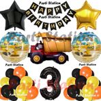 Parti Station İnşaat Konsept Kamyon Balon Set 3 Yaş İnşaat Tema Kamyon Tema Doğum Günü Balon Set