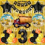 Parti Station İnşaat Konsept Kamyon Balon Set 3 Yaş Sarı Siyah İnşaat Tema Kamyon Doğum Günü Balon Set