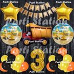 Parti Station İnşaat Konsept Kamyon Balon Set 3 Yaş Siyah İnşaat Tema Kamyon Doğum Günü Balon Set