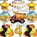 Parti Station İnşaat Konsept Kamyon Balon Set 4 Yaş İnşaat Tema Kamyon Doğum Günü Balon Set