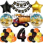 Parti Station İnşaat Konsept Kamyon Balon Set 4 Yaş İnşaat Tema Kamyon Tema Doğum Günü Balon Set