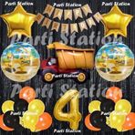 Parti Station İnşaat Konsept Kamyon Balon Set 4 Yaş Siyah İnşaat Tema Kamyon Doğum Günü Balon Set