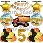 Parti Station İnşaat Konsept Kamyon Balon Set 5 Yaş İnşaat Tema Kamyon Doğum Günü Balon Set