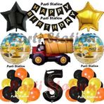 Parti Station İnşaat Konsept Kamyon Balon Set 5 Yaş İnşaat Tema Kamyon Tema Doğum Günü Balon Set