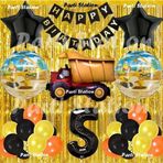 Parti Station İnşaat Konsept Kamyon Balon Set 5 Yaş Sarı Siyah İnşaat Tema Kamyon Doğum Günü Balon Set