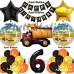 Parti Station İnşaat Konsept Kamyon Balon Set 6 Yaş İnşaat Tema Kamyon Tema Doğum Günü Balon Set