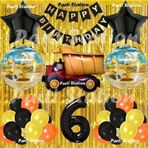 Parti Station İnşaat Konsept Kamyon Balon Set 6 Yaş Sarı Siyah İnşaat Tema Kamyon Doğum Günü Balon Set