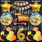 Parti Station İnşaat Konsept Kamyon Balon Set 6 Yaş Siyah İnşaat Tema Kamyon Doğum Günü Balon Set