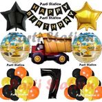 Parti Station İnşaat Konsept Kamyon Balon Set 7 Yaş İnşaat Tema Kamyon Tema Doğum Günü Balon Set