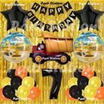 Parti Station İnşaat Konsept Kamyon Balon Set 7 Yaş Sarı Siyah İnşaat Tema Kamyon Doğum Günü Balon Set