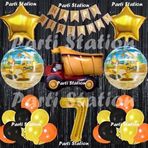 Parti Station İnşaat Konsept Kamyon Balon Set 7 Yaş Siyah İnşaat Tema Kamyon Doğum Günü Balon Set