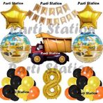 Parti Station İnşaat Konsept Kamyon Balon Set 8 Yaş İnşaat Tema Kamyon Doğum Günü Balon Set