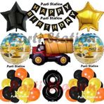 Parti Station İnşaat Konsept Kamyon Balon Set 8 Yaş İnşaat Tema Kamyon Tema Doğum Günü Balon Set