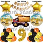 Parti Station İnşaat Konsept Kamyon Balon Set 9 Yaş İnşaat Tema Kamyon Doğum Günü Balon Set