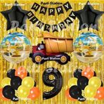 Parti Station İnşaat Konsept Kamyon Balon Set 9 Yaş Sarı Siyah İnşaat Tema Kamyon Doğum Günü Balon Set