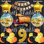 Parti Station İnşaat Konsept Kamyon Balon Set 9 Yaş Siyah İnşaat Tema Kamyon Doğum Günü Balon Set