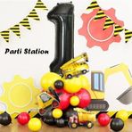 Parti Station İnşaat Tema 1 Yaş Doğum Günü Balon Karşılama Seti Dozer Kamyon Mikser Konsept Parti Balon Seti