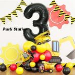 Parti Station İnşaat Tema 3 Yaş Doğum Günü Balon Karşılama Seti Dozer Kamyon Mikser Konsept Parti Balon Seti