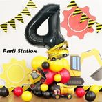 Parti Station İnşaat Tema 4 Yaş Doğum Günü Balon Karşılama Seti Dozer Kamyon Mikser Konsept Parti Balon Seti