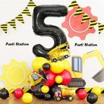 Parti Station İnşaat Tema 5 Yaş Doğum Günü Balon Karşılama Seti Dozer Kamyon Mikser Konsept Parti Balon Seti