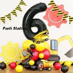Parti Station İnşaat Tema 6 Yaş Doğum Günü Balon Karşılama Seti Dozer Kamyon Mikser Konsept Parti Balon Seti