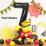 Parti Station İnşaat Tema 7 Yaş Doğum Günü Balon Karşılama Seti Dozer Kamyon Mikser Konsept Parti Balon Seti