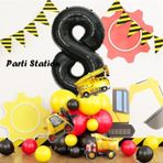 Parti Station İnşaat Tema 8 Yaş Doğum Günü Balon Karşılama Seti Dozer Kamyon Mikser Konsept Parti Balon Seti