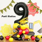 Parti Station İnşaat Tema 9 Yaş Doğum Günü Balon Karşılama Seti Dozer Kamyon Mikser Konsept Parti Balon Seti