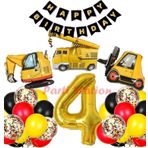 Parti Station İş Makinaları İnşaat Parti 4 Yaş Balon Set Kepçe Balon Vinç Balon Kamyon Balon Doğum Günü Set
