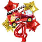 Parti Station İtfaiye Fireman Balon 4 Yaş Doğum Günü Balon Set Araçlar Konsept İtfaiye Balon Ve Rakam Balon