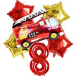 Parti Station İtfaiye Fireman Balon 8 Yaş Doğum Günü Balon Set Araçlar Konsept İtfaiye Balon Ve Rakam Balon
