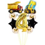 Parti Station Kamyon Dozer Kepçe Inşaat 4 Yaş Balon Set Yıldız Balon Set Kamyon Inşaat Konsept Doğum Günü Set