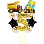 Parti Station Kamyon Dozer Kepçe Inşaat 5 Yaş Balon Set Yıldız Balon Set Kamyon Inşaat Konsept Doğum Günü Set