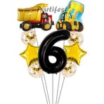 Parti Station Kamyon Dozer Kepçe Inşaat 6 Yaş Balon Set Yıldız Balon Set Kamyon Inşaat Konsept Doğum Günü Set