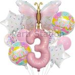 Parti Station Kelebek 3 Yaş Balon Set Gökkuşağı Kelebek Konsept Doğum Günü Balon Set
