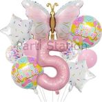 Parti Station Kelebek 5 Yaş Balon Set Gökkuşağı Kelebek Konsept Doğum Günü Balon Set